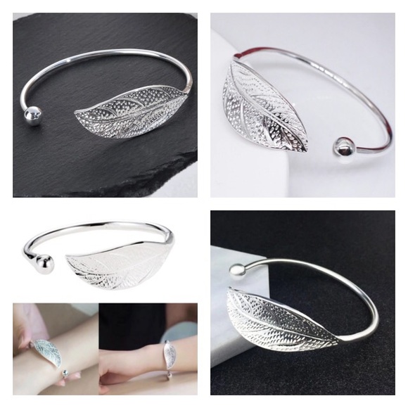 NEW!💙💎STUNNING🍃LEAF🍃OPEN CUFF💎💙SILVER PLATED - Picture 7 of 8
